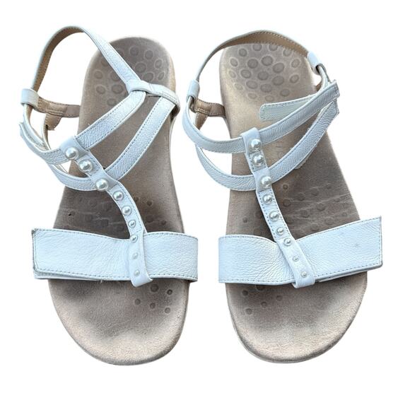 Vionic Sandals Shoes Womens Size 11 Mikah White Leather Strap Pearl Stud Comfort - Picture 1 of 16